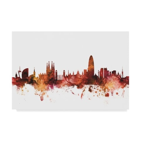 Michael Tompsett 'Barcelona Spain Skyline Red' Canvas Art,30x47
